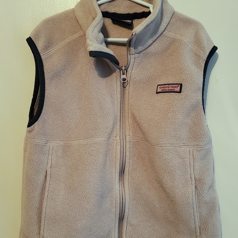 Vineyard Vines Fleece Gray/Navy Vest Kids Unisex Full Zip Size M